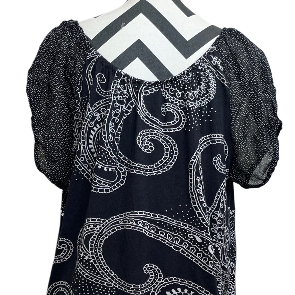 Bila Boho Paisley Print Sz XL Sheer-Sleeve Blouse - Picture 5 of 9